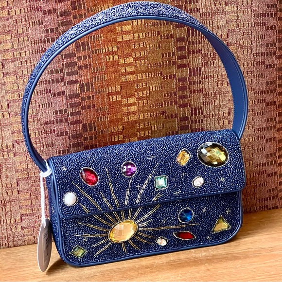 🌺🎉HP🎉🌺 NWT Staud Beaded Tommy Shoulder Bag Navy Celestial 🌟 Rare 🌟 - Picture 6 of 16